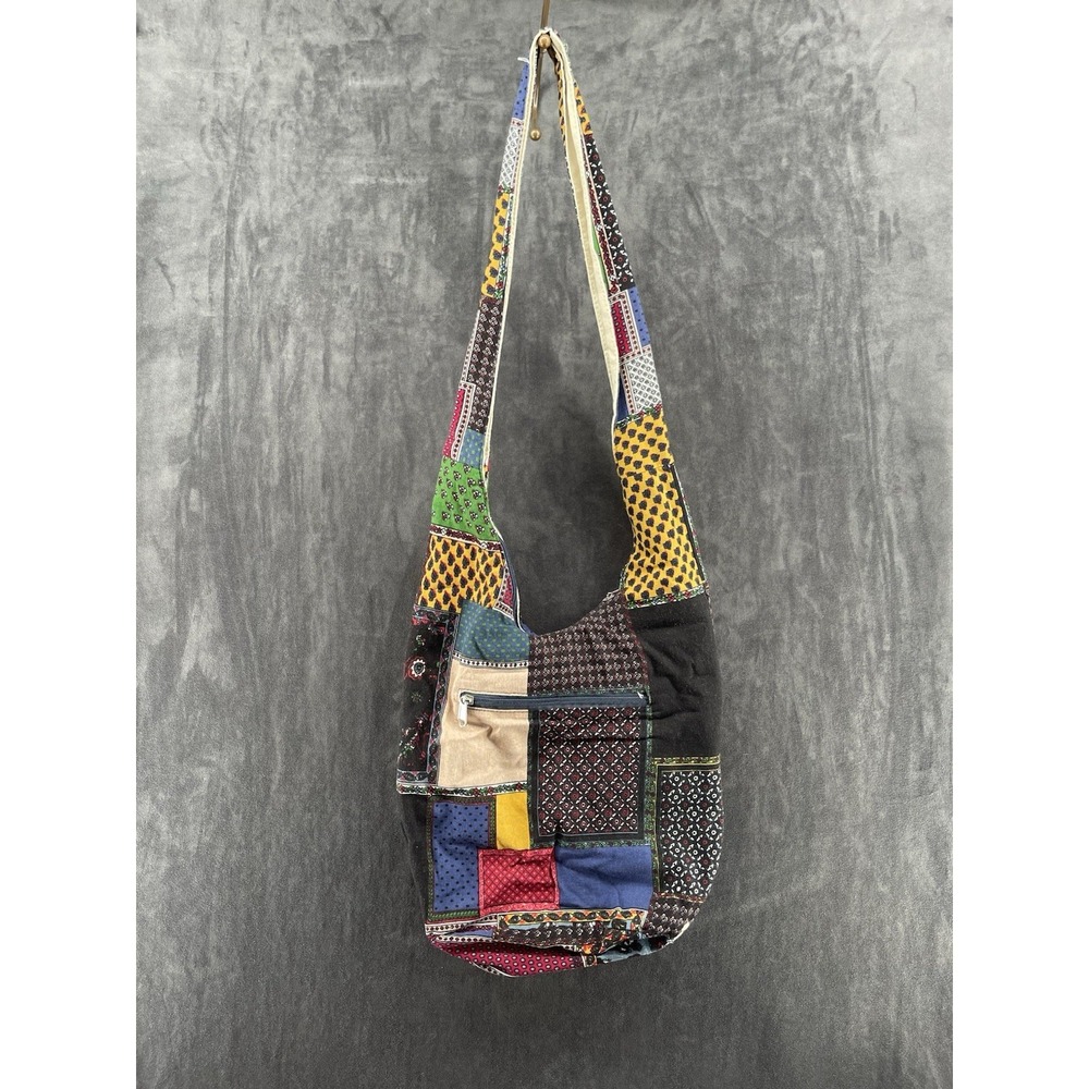 Boho Patchwork Crossbody Hobo Bag Multicolor Cotton Hippie Festival Purse